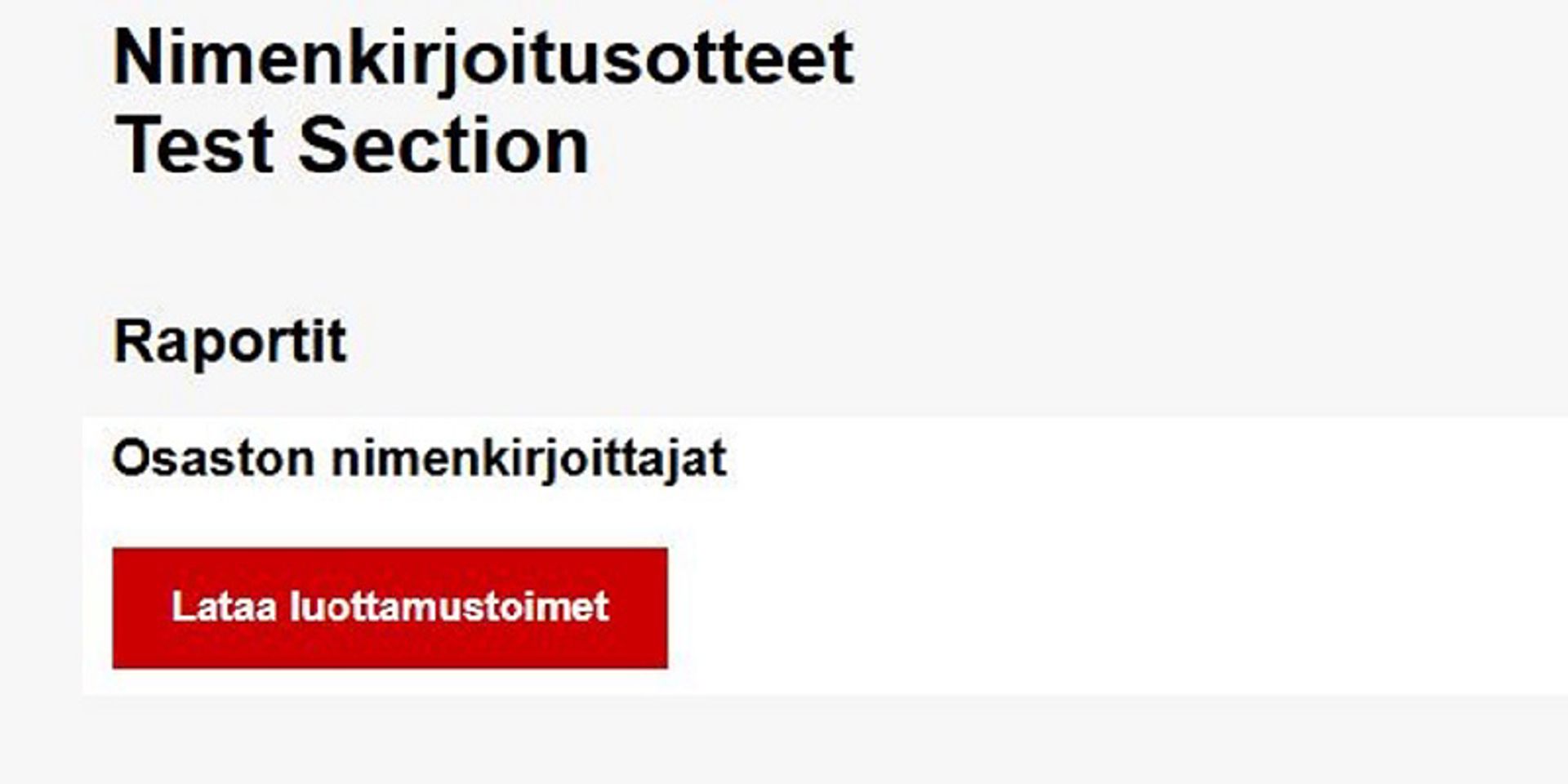 Kuvakaappaus Ossi-järjestelmästä. Kuvakaappaus näyttää kohdan, josta voi ladata tiedon osaston nimenkirjoittajista.