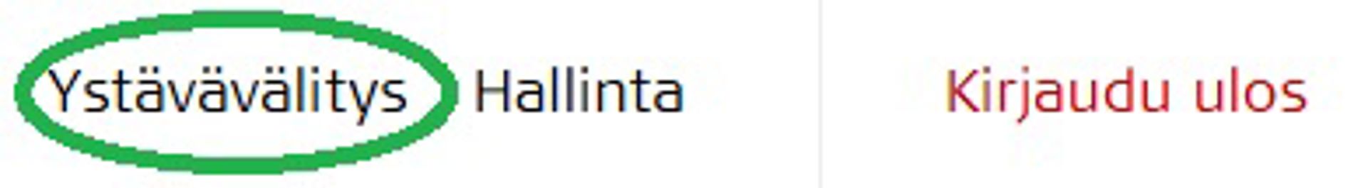 Ystävävälitys painike korostettu vihreällä.