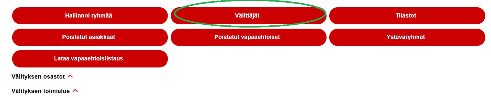 Välittäjät painike ympyröity vihreällä